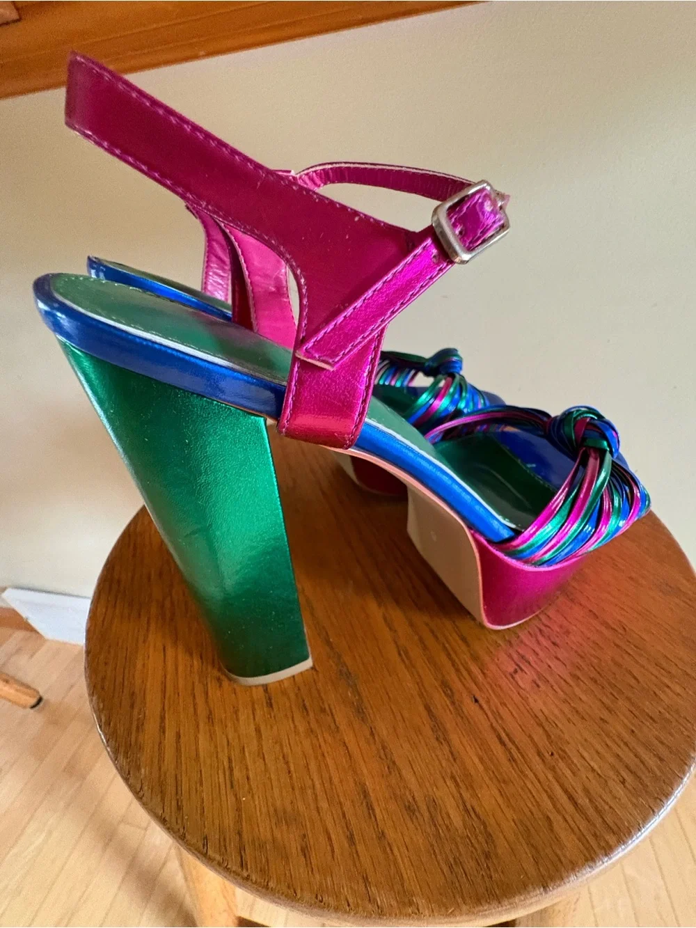 Azalea Wang Aria Multi Metallic Platform Heels Size 8 Pink Green Blue